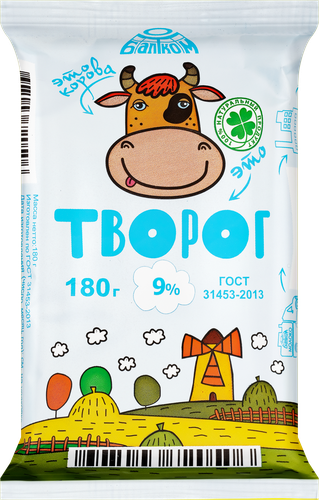 Творог БАЛТКОМ 9%, без змж, 180г, изображение