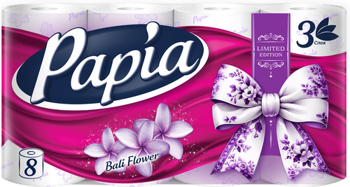 Бумага туалетная PAPIA Bali Flower 3-слоя, 8шт, фотография