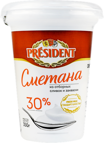 Сметана PRESIDENT 30%, без змж, 350г, детальное фото