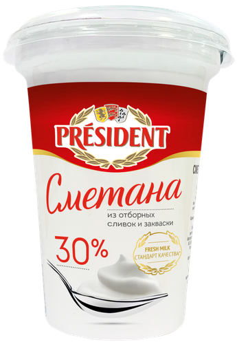 Сметана PRESIDENT 30%, без змж, 350г, изображение