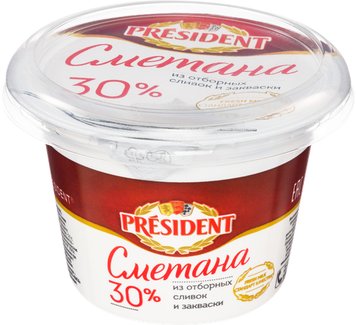 Сметана PRESIDENT 30%, без змж, 180г, детальное фото
