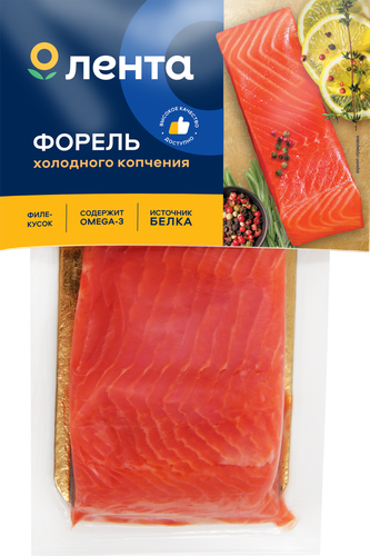 Форель холодного копчения ЛЕНТА филе-кусок, 200г, фото