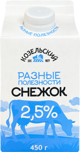 Снежок йогуртовый КОЗЕЛЬСКОЕ МОЛОКО с сахаром 2,5%, без змж, 450г, крупный план