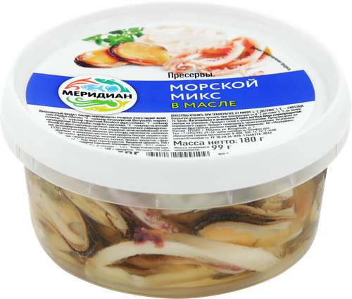 Морской микс МЕРИДИАН в масле, 180г, крупный план