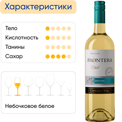 Вино FRONTERA Москато сортовое ординарное белое сладкое, 0.75л, вид