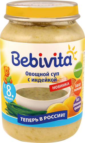 Суп овощной BEBIVITA с индейкой, с 8 месяцев, 190г, фотография