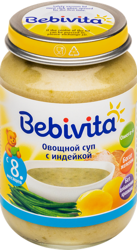Суп овощной BEBIVITA с индейкой, с 8 месяцев, 190г, фотография