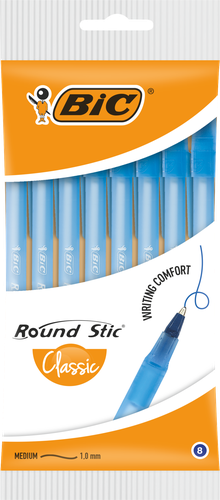 Набор шариковых ручек BIC Round Stic Classic, синий, 8шт, крупный план