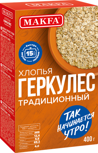 Хлопья овсяные MAKFA Геркулес традиционный, 400г, фото