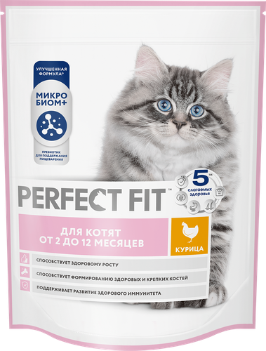 Корм сухой для котят Perfect Fit с курицей до 12 месяцев, 650г, крупный план