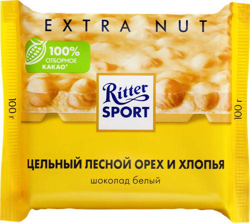 Шоколад белый RITTER SPORT Цельный лесной орех и хлопья, 100г, фотография