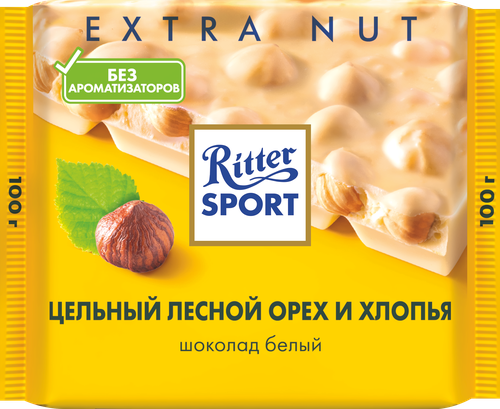 Шоколад белый RITTER SPORT Цельный лесной орех и хлопья, 100г, картинка