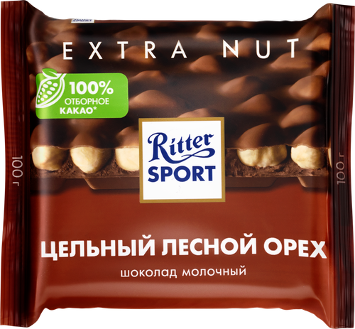 Шоколад молочный RITTER SPORT Цельный лесной орех, 100г, детальное фото