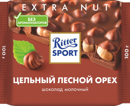 Шоколад молочный RITTER SPORT Цельный лесной орех, 100г, фото