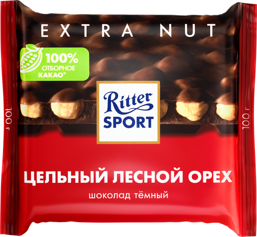 Шоколад темный RITTER SPORT Цельный лесной орех, 100г, детальное фото