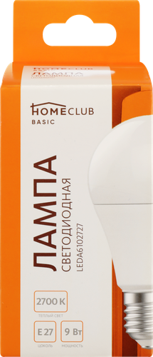 Лампа светодиодная HOMECLUB LED A60 E27 9Вт 2700К Арт. LEDA60102727, детальное фото