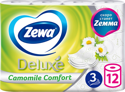 Бумага туалетная ZEWA Deluxe 3-слоя Ромашка, 12шт, картинка