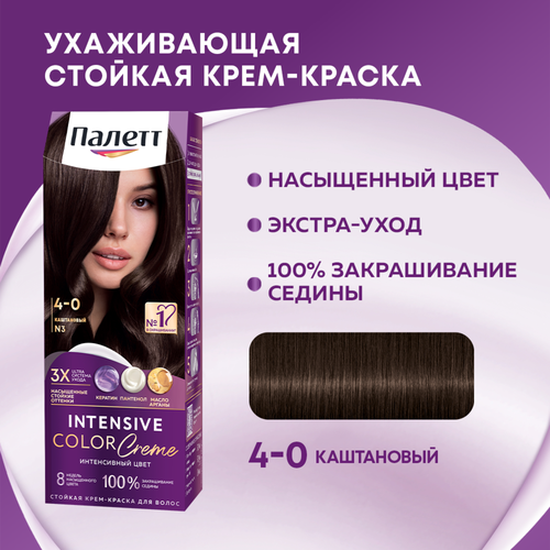 Крем-краска для волос ПАЛЕТТ Интенсивный цвет 4–0 (N3) Каштановый, 110мл, картинка