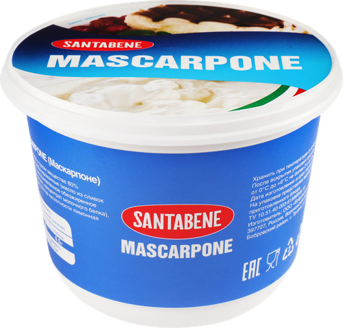 Сыр SANTABENE Маскарпоне 80%, без змж, 500г, изображение