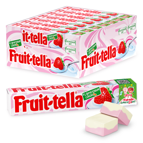 Конфета жевательная FRUIT-TELLA со вкусом клубничного йогурта, 41г, крупный план