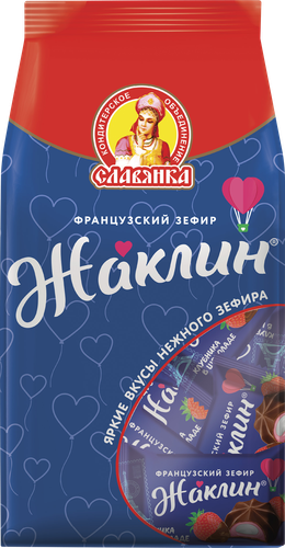 Конфеты СЛАВЯНКА Жаклин французский зефир клубника в шоколаде, 190г, крупный план
