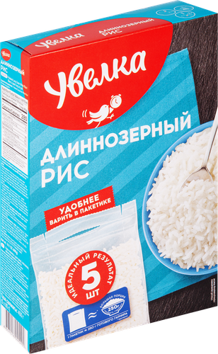 Рис длиннозерный УВЕЛКА шлифованный в пакетиках, 5х80г, вид