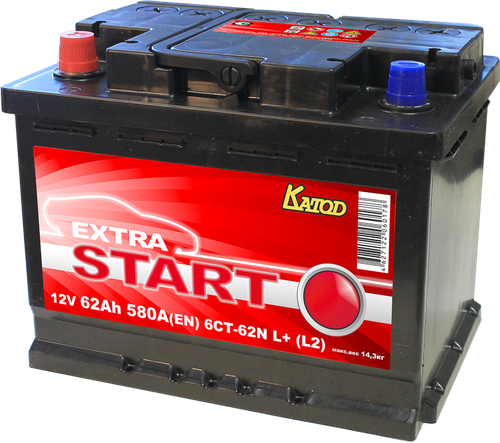 Аккумуляторная батарея EXTRA START 6CT-62N L+(L2), фотография