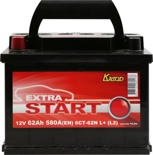 Аккумуляторная батарея EXTRA START 6CT-62N L+(L2), крупный план