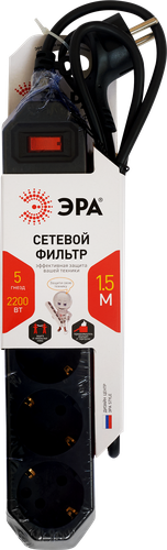 Сетевой фильтр ЭРА 5розеток с заземлением выключателем Б0015214, 1,5м, вид