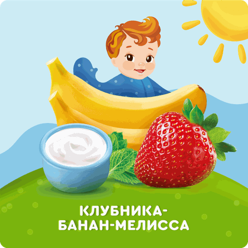 Творог детский АГУША Засыпай-ка Клубника, банан, мелисса фруктовый 3,8%, с 6 месяцев, без змж, 100г, изображение