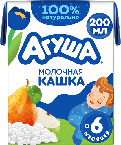 Кашка рисовая детская АГУША Засыпай-ка молочная 2,7%, с яблоком и грушей, с 6 месяцев, 200мл, изображение