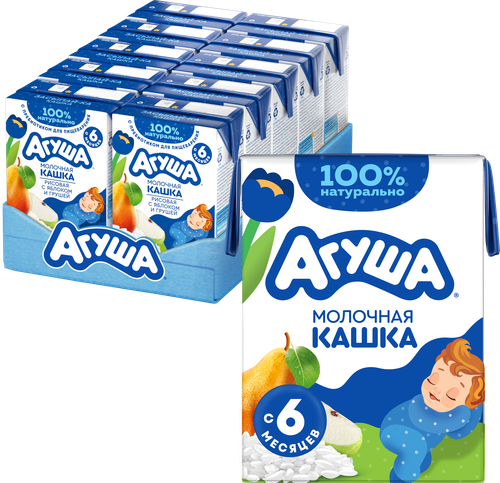 Кашка рисовая детская АГУША Засыпай-ка молочная 2,7%, с яблоком и грушей, с 6 месяцев, 200мл, детальное фото