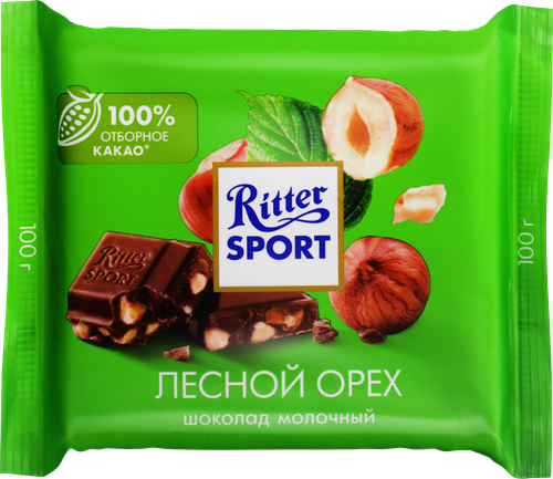 Шоколад молочный RITTER SPORT Лесной орех, 100г, фото