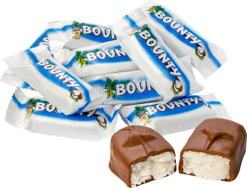 Конфеты шоколадные BOUNTY с нежной мякотью кокоса, весовые, крупный план