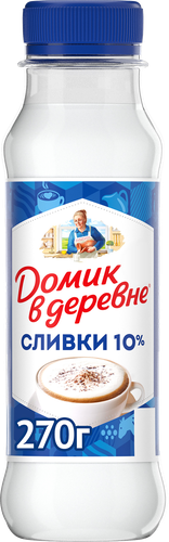 Сливки пастеризованные ДОМИК В ДЕРЕВНЕ 10%, без змж, 270г, вид