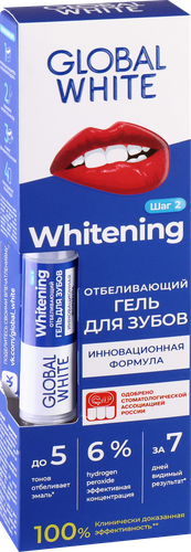 Гель-карандаш для зубов GLOBAL WHITE Original отбеливающий со вкусом мяты, 5мл, крупный план