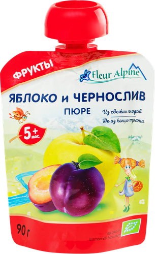 Пюре фруктовое FLEUR ALPINE Яблоко и чернослив Organic, с 5 месяцев, 90г, изображение