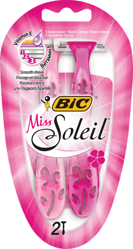Бритвы одноразовая женская BIC Miss Soleil 3 лезвия с увлажняющей полоской, 2шт, крупный план