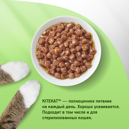 Корм консервированный для кошек KITEKAT c сочными кусочками курицы в соусе, 85г, картинка