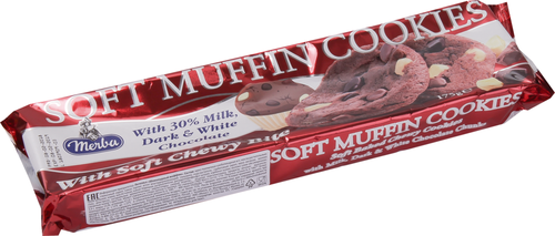 Печенье MERBA Soft Muffin, мягкое с какао и кусочками молочного белого и темного шоколада, 175г, вид
