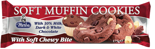 Печенье MERBA Soft Muffin, мягкое с какао и кусочками молочного белого и темного шоколада, 175г, фотография