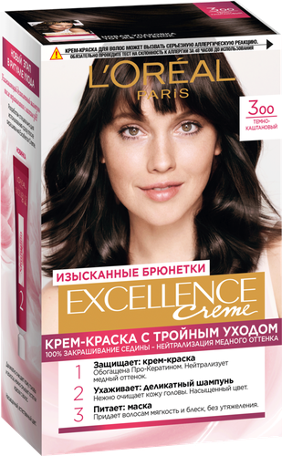 Краска для волос EXCELLENCE 3.00 Темно-каштановый, 176мл, фото
