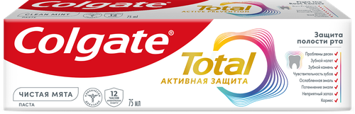 Зубная паста COLGATE Total 12 Чистая мята с цинком и аргинином для комплексной антибактериальной защиты, 75мл, картинка