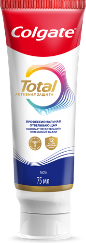 Зубная паста COLGATE Total 12 Профессиональная Отбеливающая с цинком и аргинином для борьбы с потемнениями эмали и с антибактериальной защитой, 75мл, крупный план