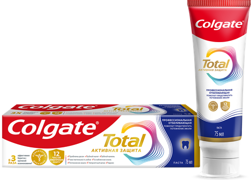 Зубная паста COLGATE Total 12 Профессиональная Отбеливающая с цинком и аргинином для борьбы с потемнениями эмали и с антибактериальной защитой, 75мл, фото