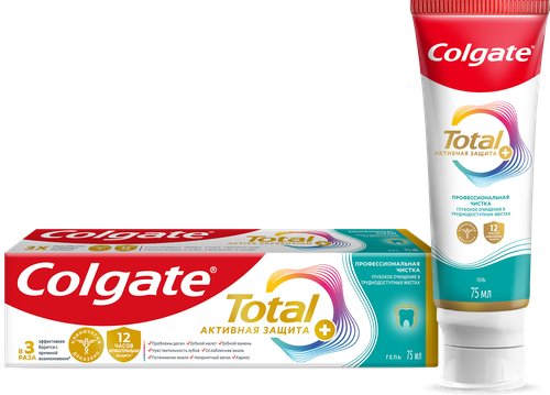 Зубная паста COLGATE Total 12 Профессиональная чистка, гель со специальным ингредиентом для гладких и блестящих зубов, с цинком и аргинином для антибактериальной защиты, 75мл, фото