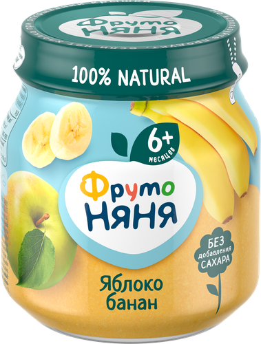 Пюре фруктовое ФРУТОНЯНЯ Яблоко и банан, с 6 месяцев, 100г, изображение