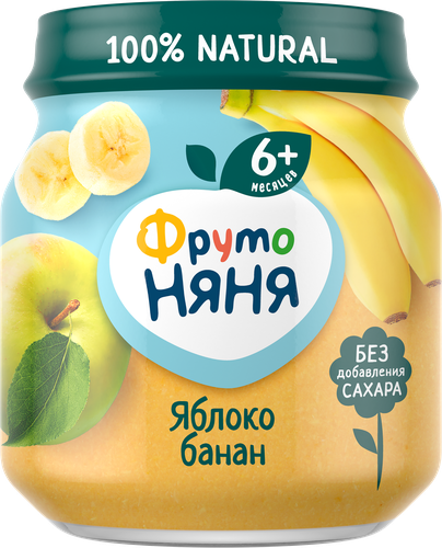 Пюре фруктовое ФРУТОНЯНЯ Яблоко и банан, с 6 месяцев, 100г, изображение