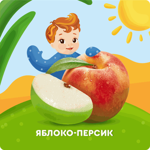 Пюре фруктовое детское АГУША Яблоко-персик, с 6 месяцев, 90г, фотография