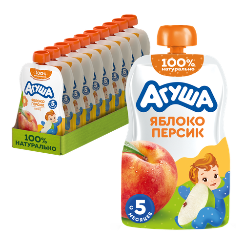Пюре фруктовое детское АГУША Яблоко-персик, с 6 месяцев, 90г, крупный план